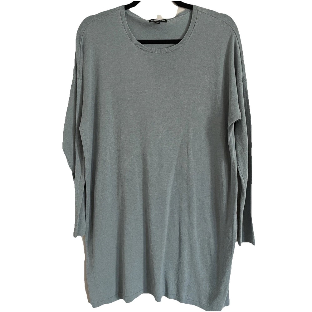 Eileen Fisher Italian Yarn Tencel Knit Pullover Tunic Sweater Top Blue Small‎